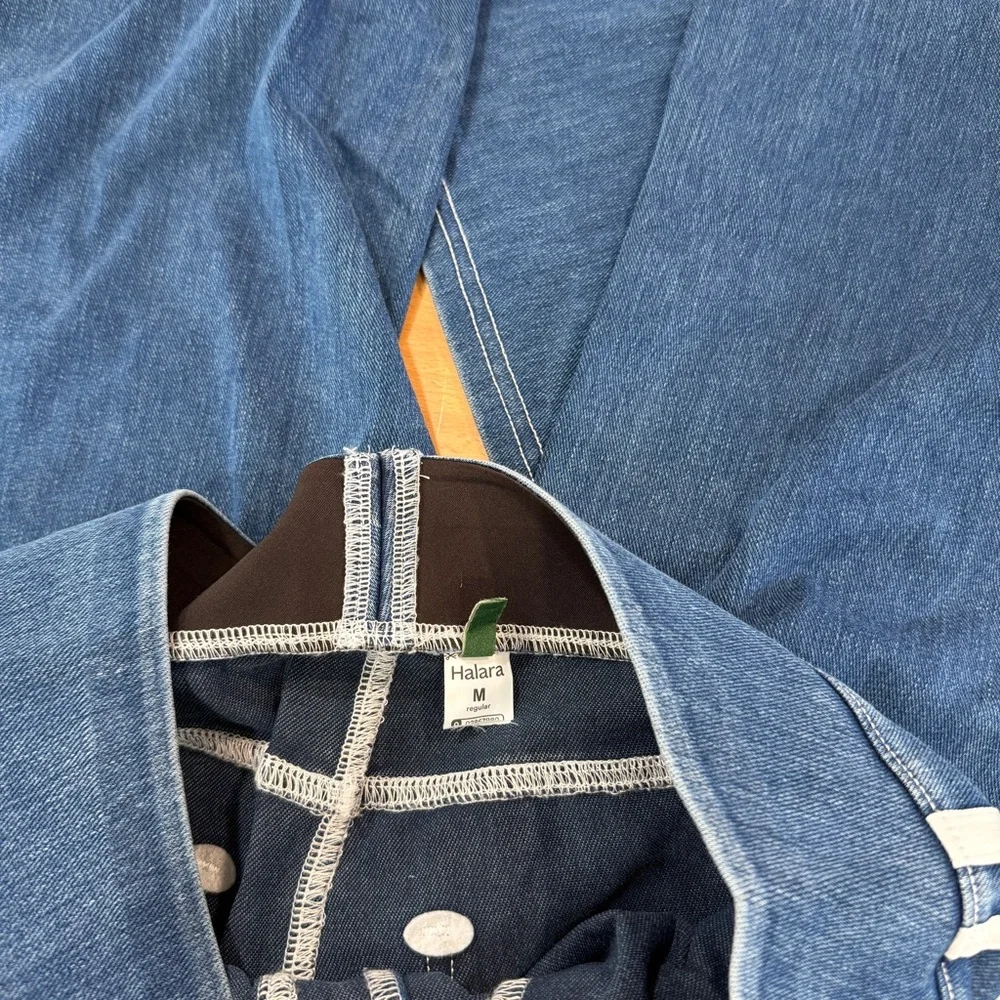 NWOT Halara Flex High Waisted Stripe Wide Leg Flowy Washed Casual Jeans Pockets - Picture 7 of 8